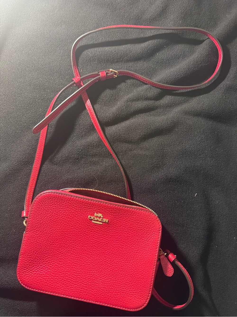 Coach Pebbled Leather Crossbody Bag in Bright Red with Gold Hardware